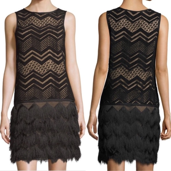 Max Studio Black Flapper Lace Fringe Shift Dress 
Retro 20's Art Deco Gatsby - Picture 9 of 9